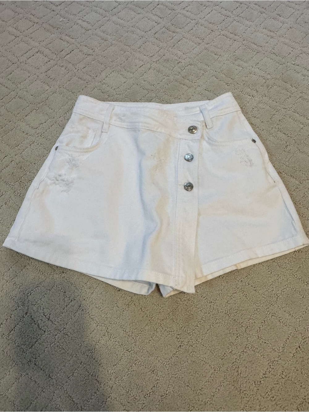 Zara White Distressed High-Rise Button-Front Skort